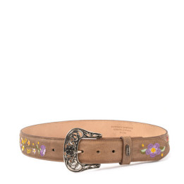 Ceinture cowboy en cuir sable avec broderie fleur et boucle interchangeable - Sora bone vesuvio