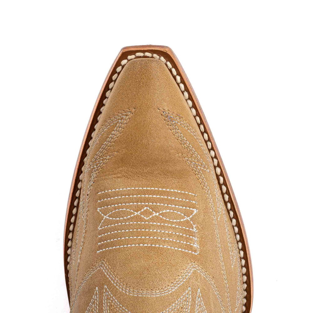 Bottes santiags beiges, surpiqures multicolores - Fantasia camel - Santiags femme