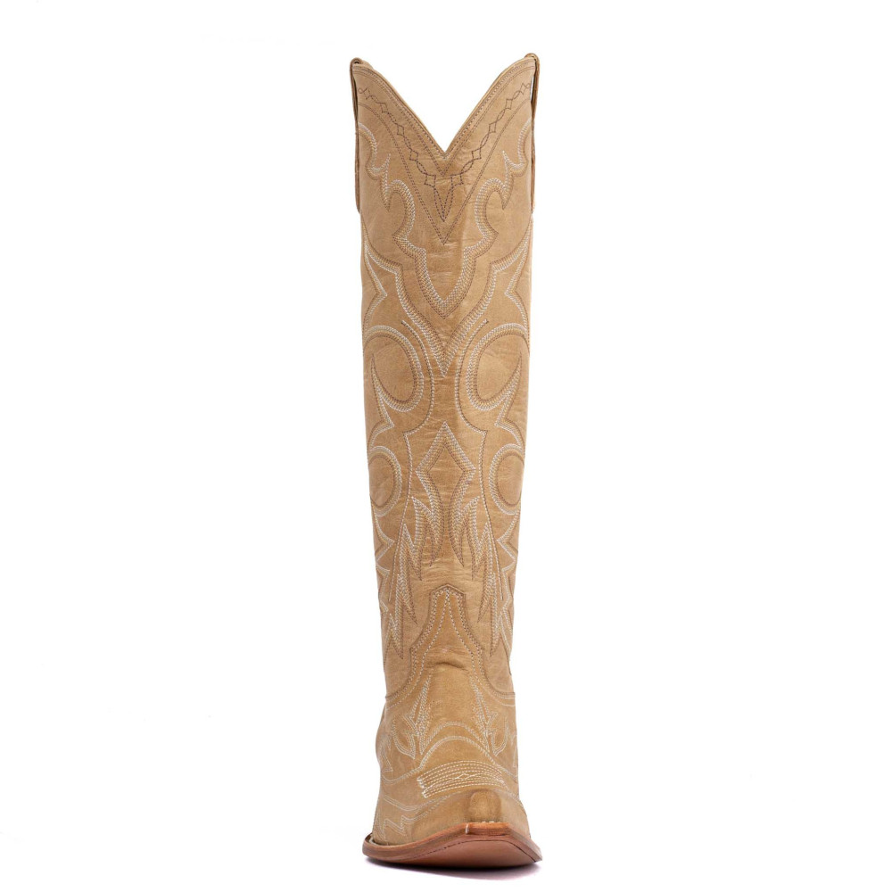 Bottes santiags beiges, surpiqures multicolores - Fantasia camel - Santiags femme