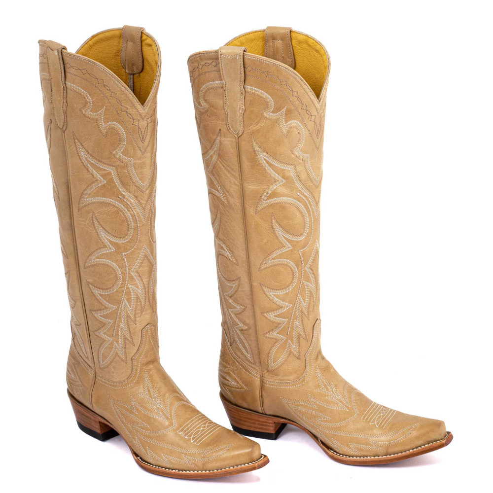 Bottes santiags beiges, surpiqures multicolores - Fantasia camel - Santiags femme