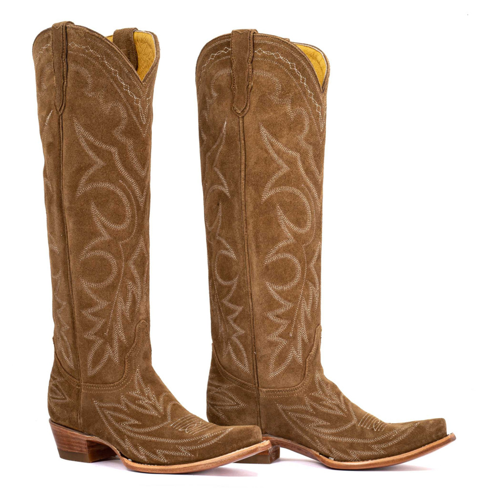 Bottes santiags en cuir suede, surpiqures multicolores - Fantasia Bentley Dijon - Santiags femme