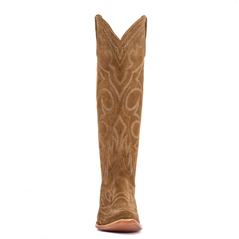 Bottes santiags en cuir suede, surpiqures multicolores - Fantasia Bentley Dijon - Santiags femme