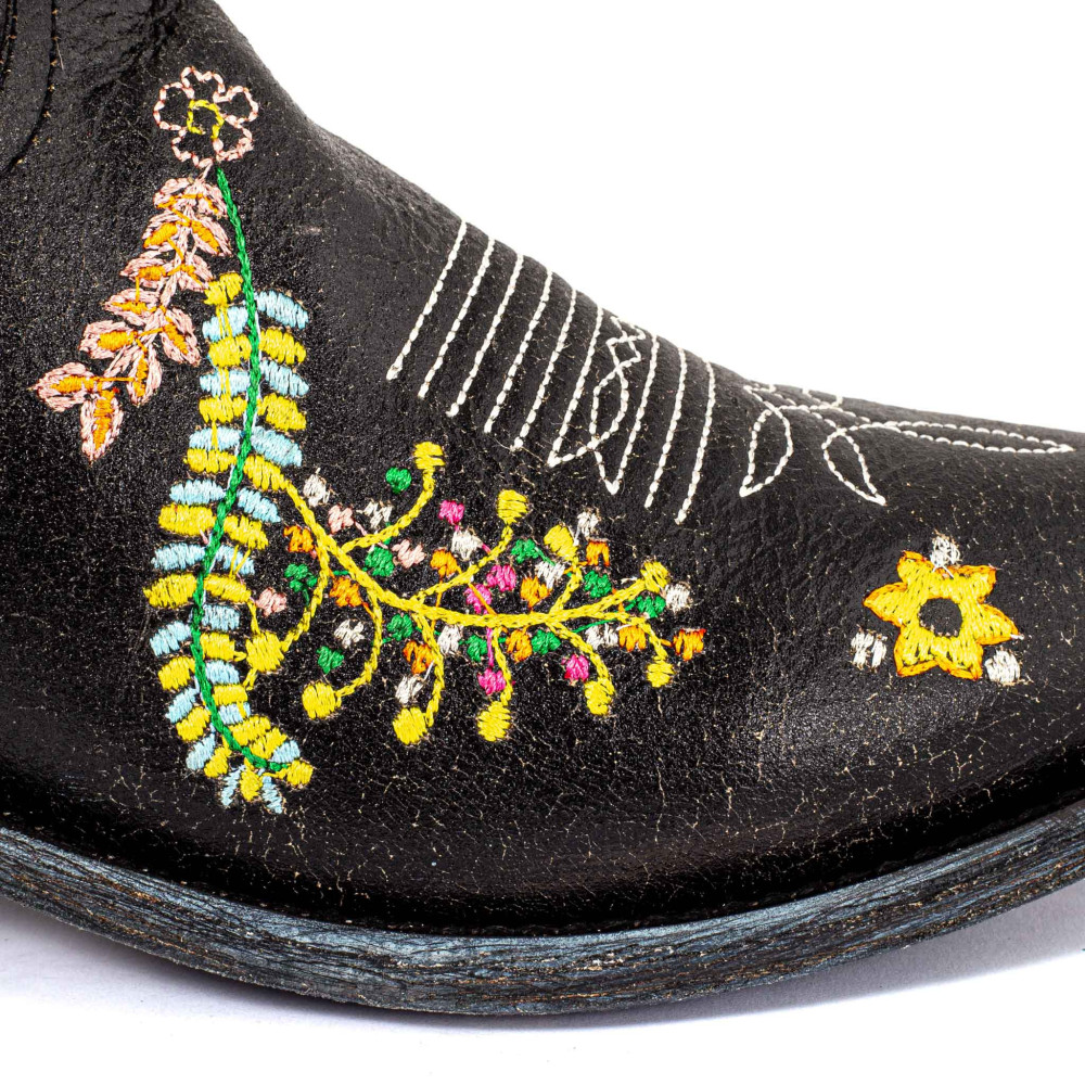 Bottines santiags noires brodées | Bombay black - Santiags femme