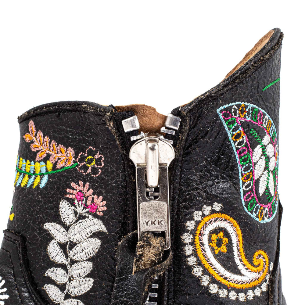 Bottines santiags noires brodées | Bombay black - Santiags femme