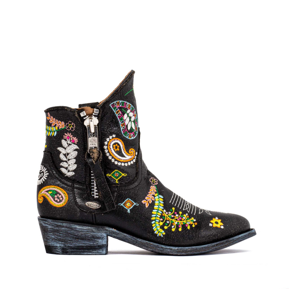 Bottines santiags noires brodées | Bombay black - Santiags femme