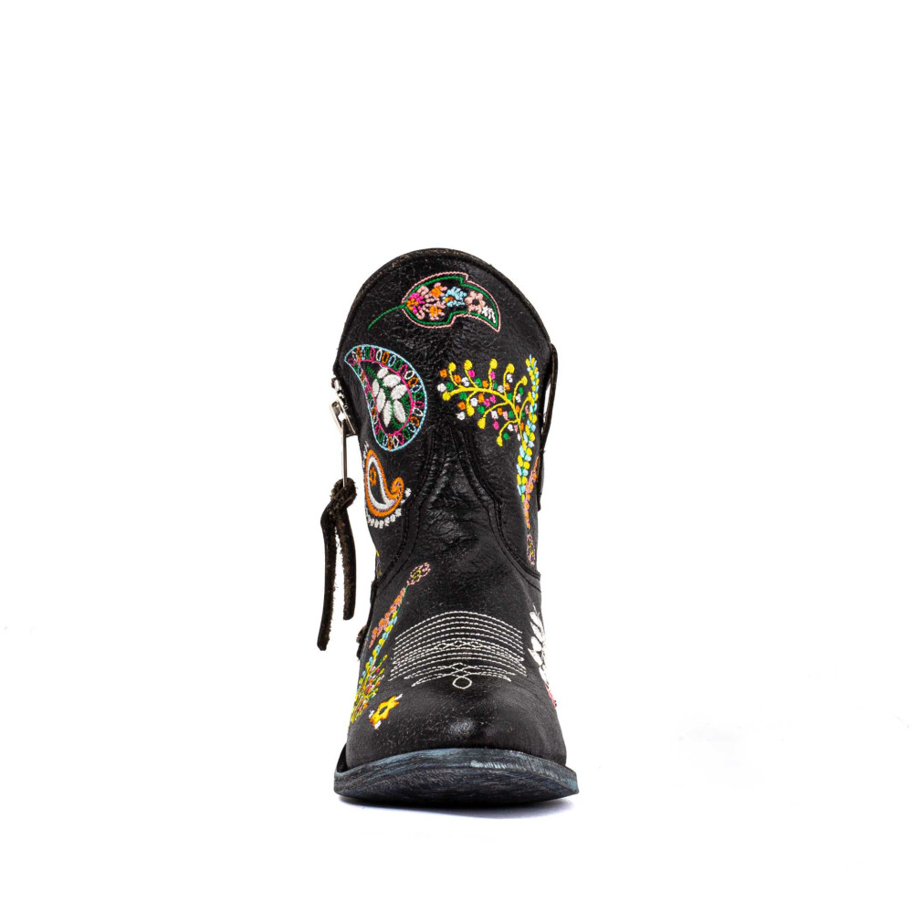 Bottines santiags noires brodées | Bombay black - Santiags femme
