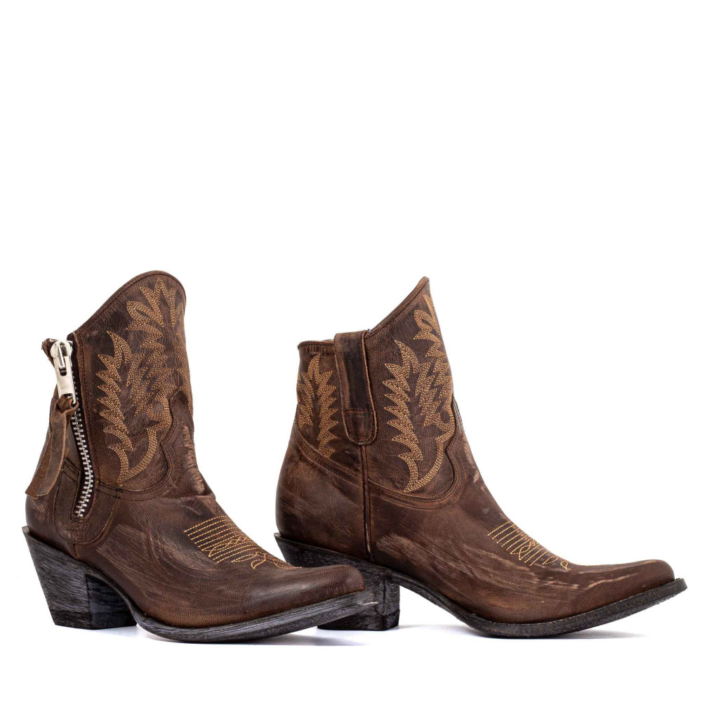 Santiags western à talon avec zip, cuir chocolat - Razz 6 chocolat - Santiags femme