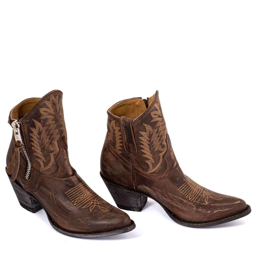 Santiags western à talon avec zip, cuir chocolat - Razz 6 chocolat - Santiags femme