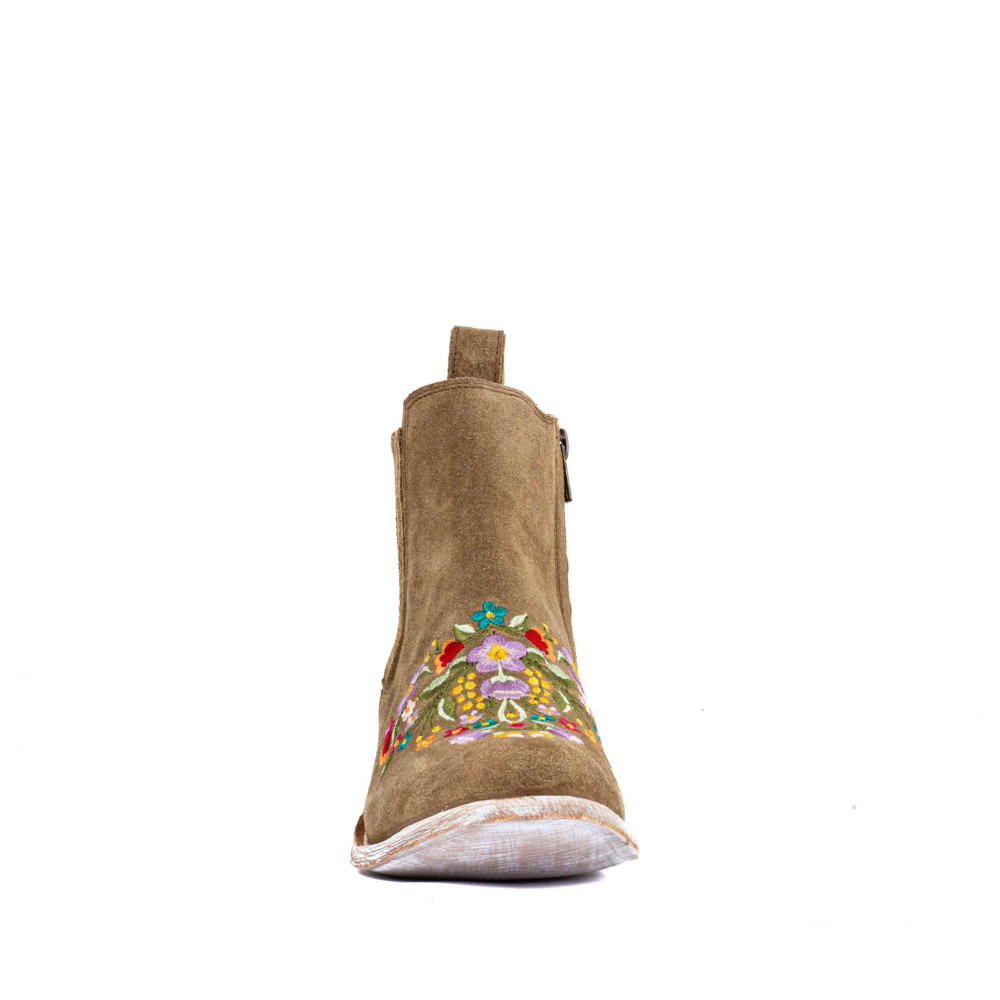 Boots western avec broderies florales  - Frida tan - Santiags femme