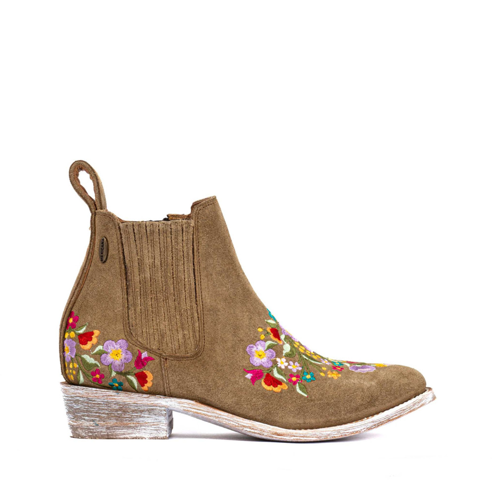 Boots western avec broderies florales  - Frida tan - Santiags femme