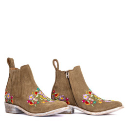 Boots western avec broderies florales  - Frida tan - Santiags femme