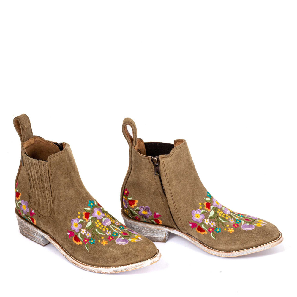 Boots western avec broderies florales  - Frida tan - Santiags femme