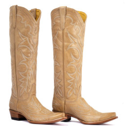 Bottes santiags beiges, surpiqures multicolores - Fantasia camel - Santiags femme
