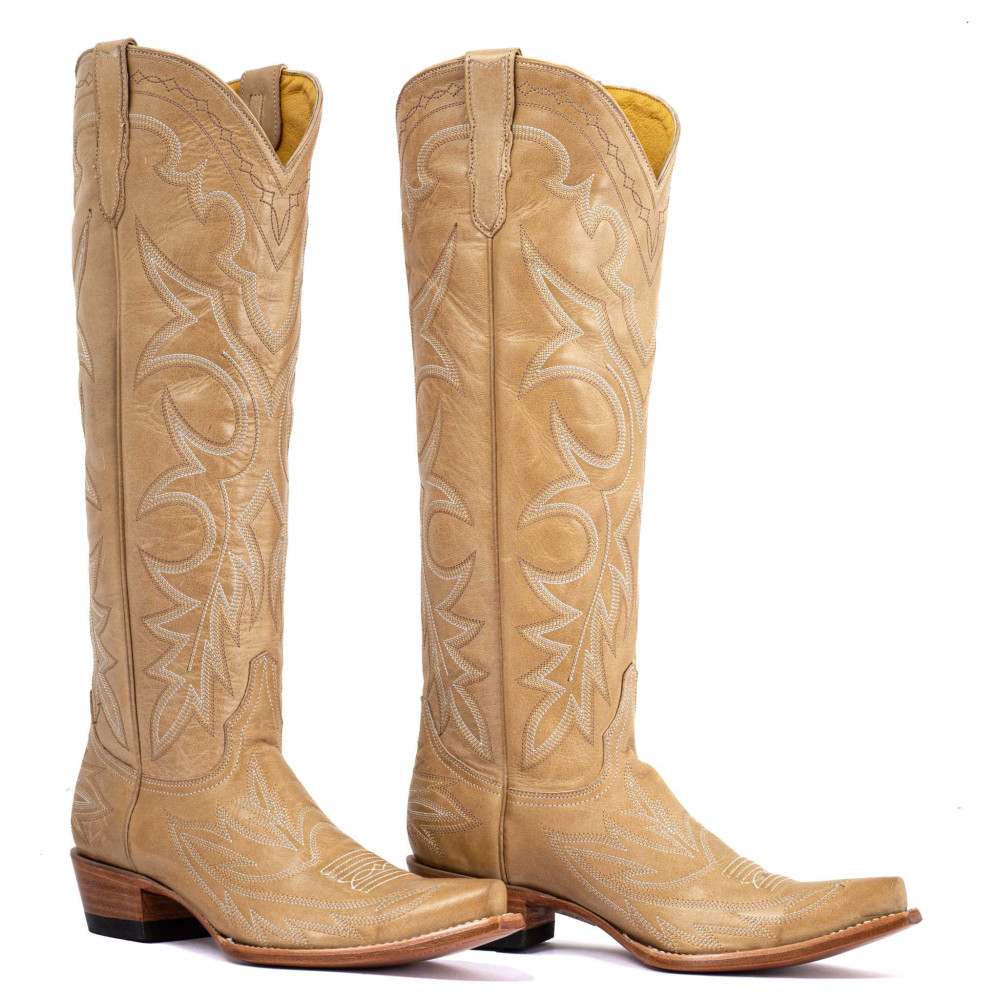 Bottes santiags beiges, surpiqures multicolores - Fantasia camel - Santiags femme
