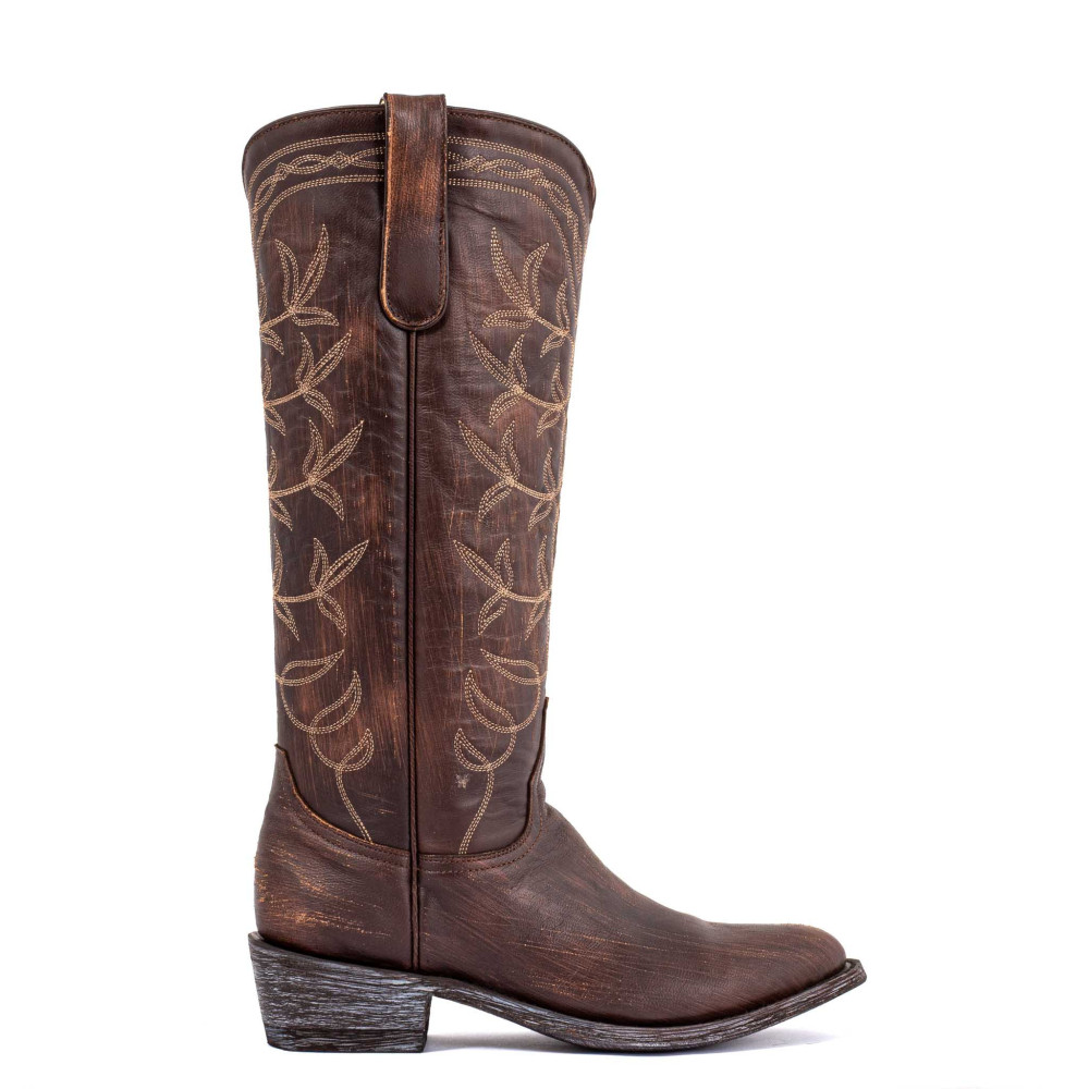 Bottes santiags a bouts ronds avec broderies western - Polo 14 brown - Santiags femme