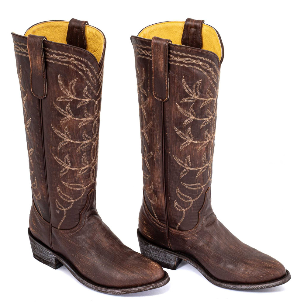 Bottes santiags a bouts ronds avec broderies western - Polo 14 brown - Santiags femme