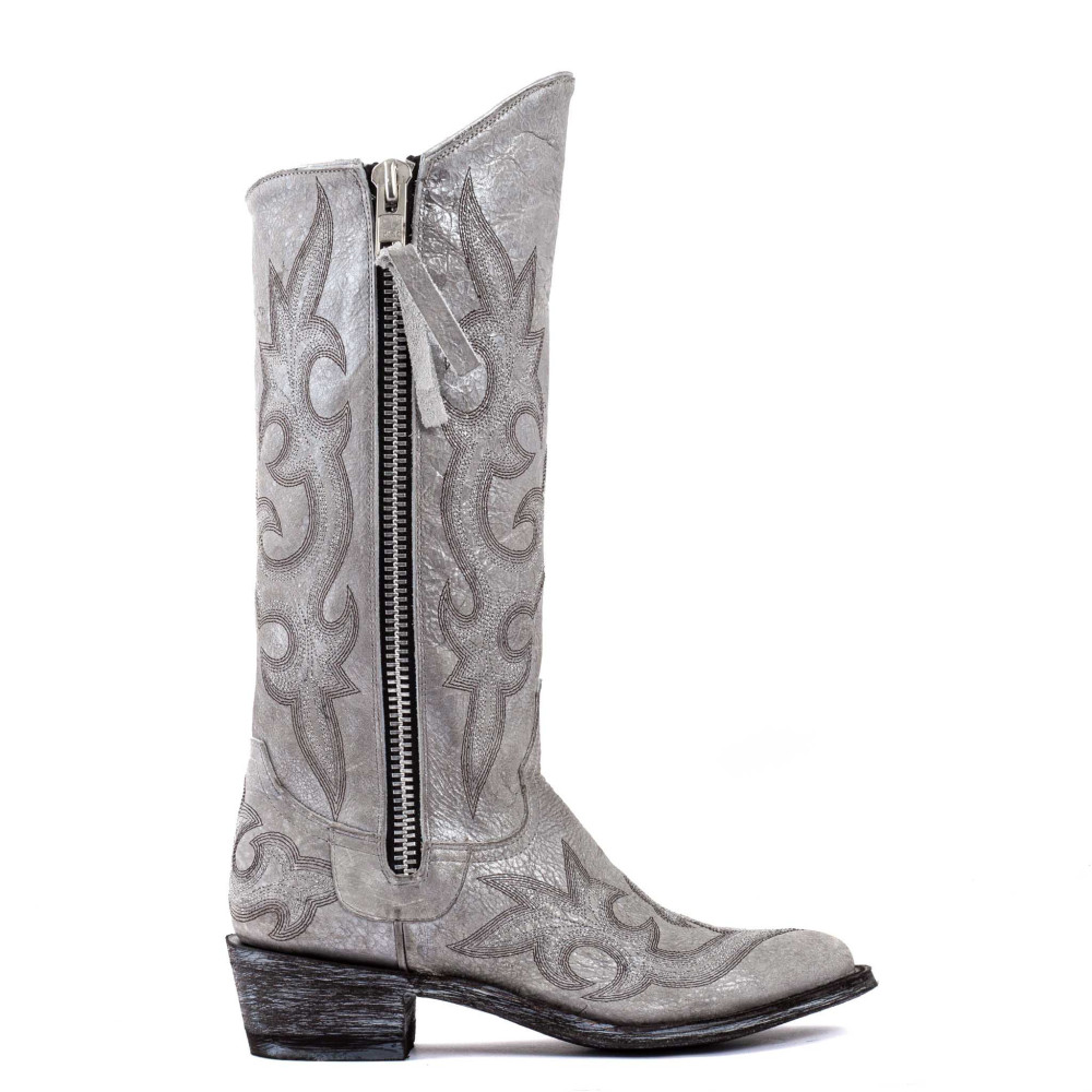 Bottes brillantes en cuir argenté avec zip - Maguey nacar - Santiags femme