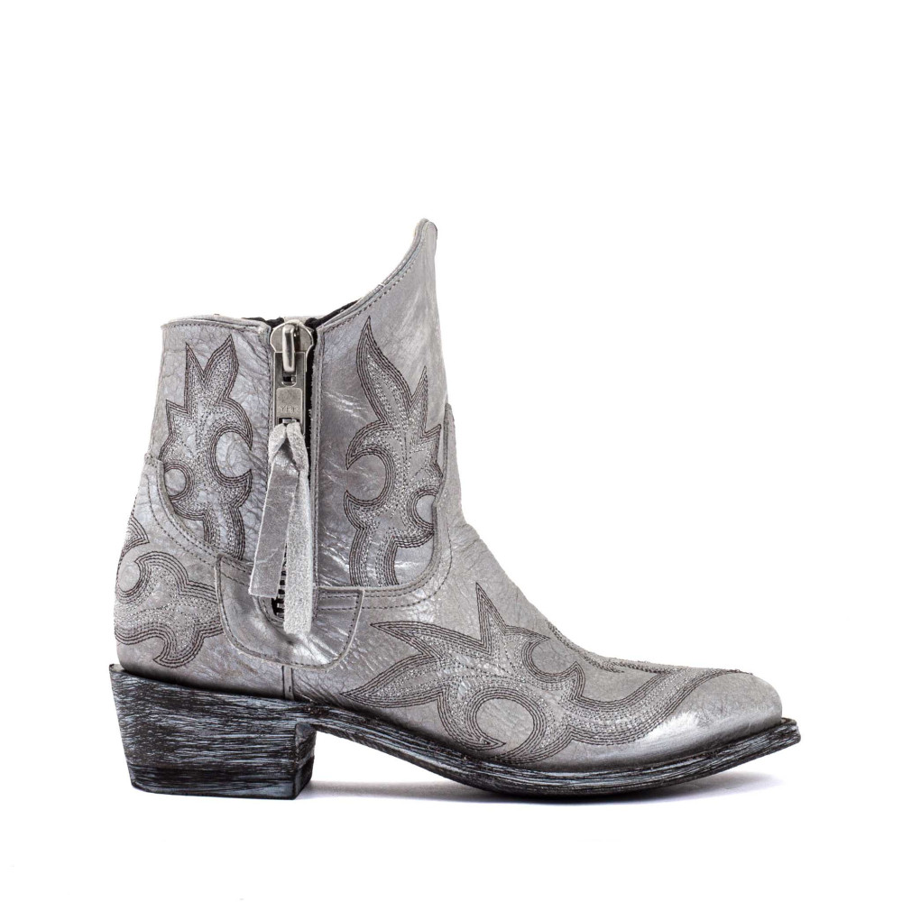 Boots brillantes à bouts ronds en cuir argenté avec zip - Maguey 6 nacar - Santiags femme