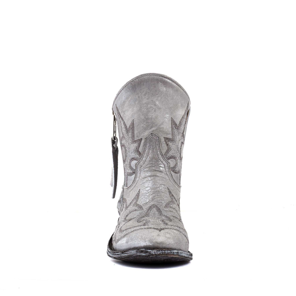 Boots brillantes à bouts ronds en cuir argenté avec zip - Maguey 6 nacar - Santiags femme