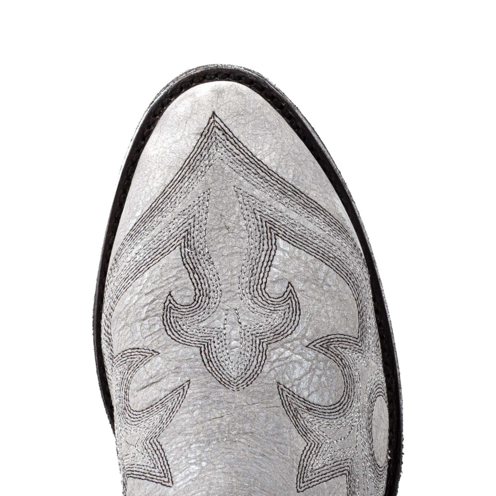 Boots brillantes à bouts ronds en cuir argenté avec zip - Maguey 6 nacar - Santiags femme