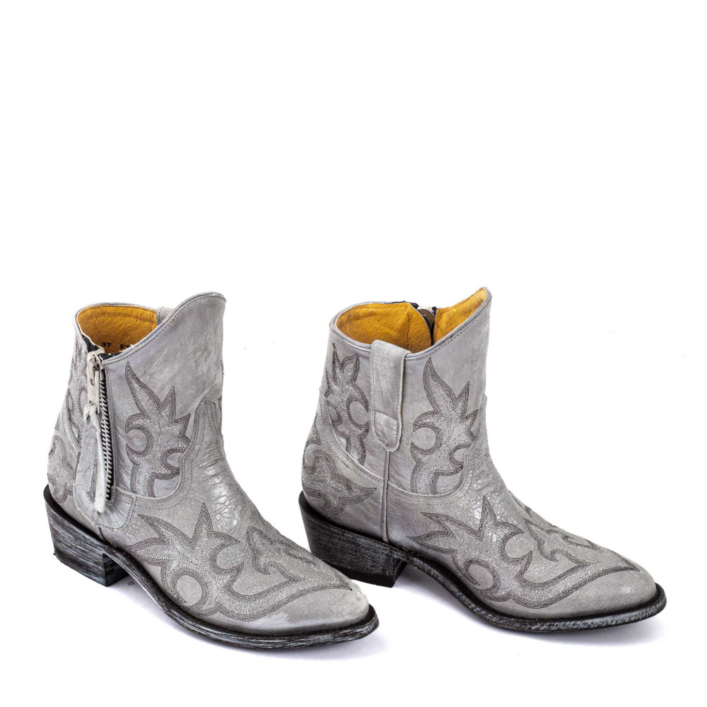 Boots brillantes à bouts ronds en cuir argenté avec zip - Maguey 6 nacar - Santiags femme