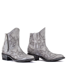 Boots brillantes à bouts ronds en cuir argenté avec zip - Maguey 6 nacar - Santiags femme