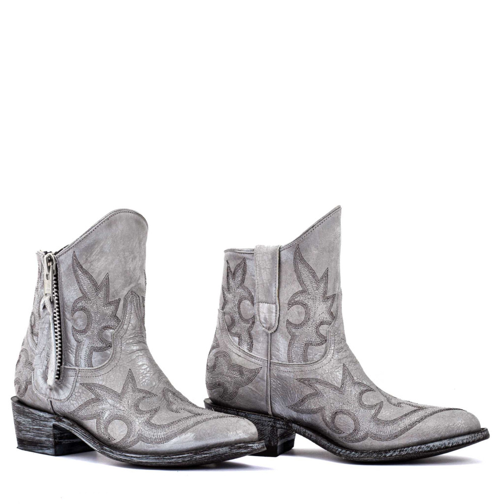 Boots brillantes à bouts ronds en cuir argenté avec zip - Maguey 6 nacar - Santiags femme