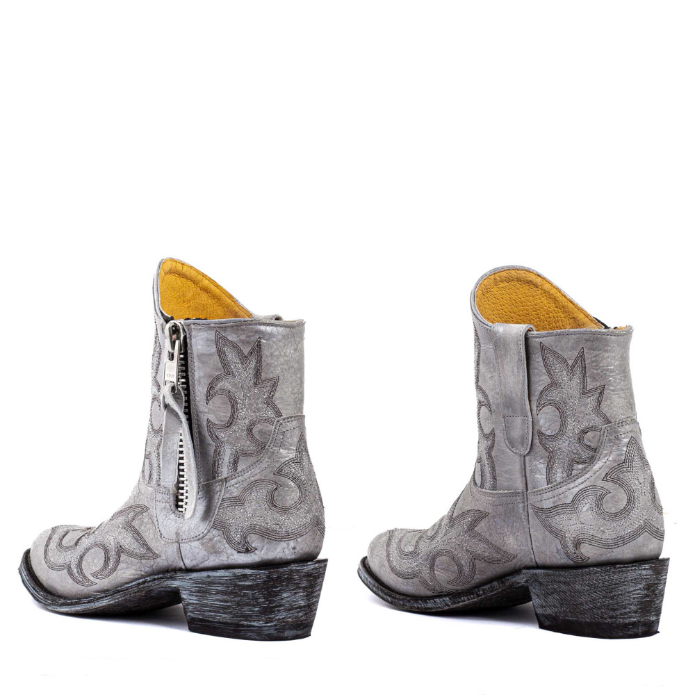 Boots brillantes à bouts ronds en cuir argenté avec zip - Maguey 6 nacar - Santiags femme