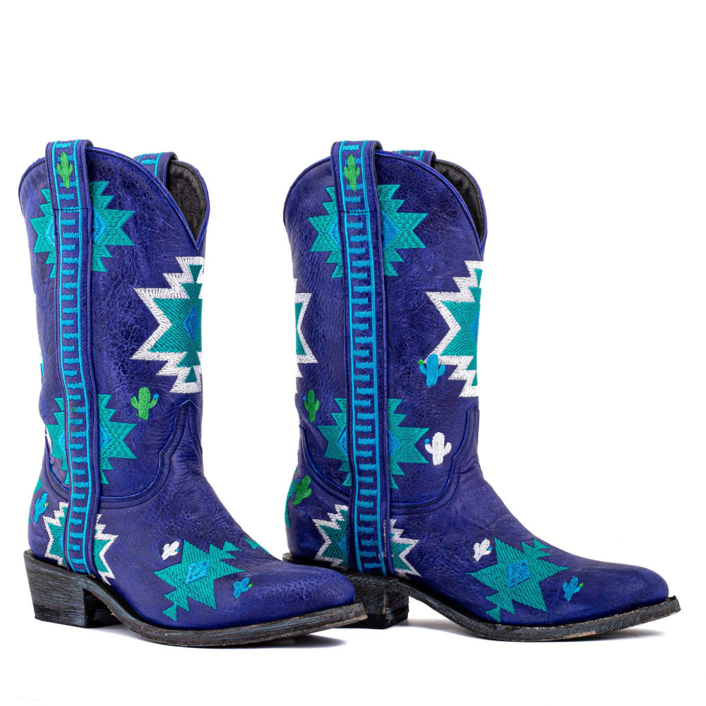Bottes santiags brodées en cuir bleu - Chill 11 blue - Santiags femme
