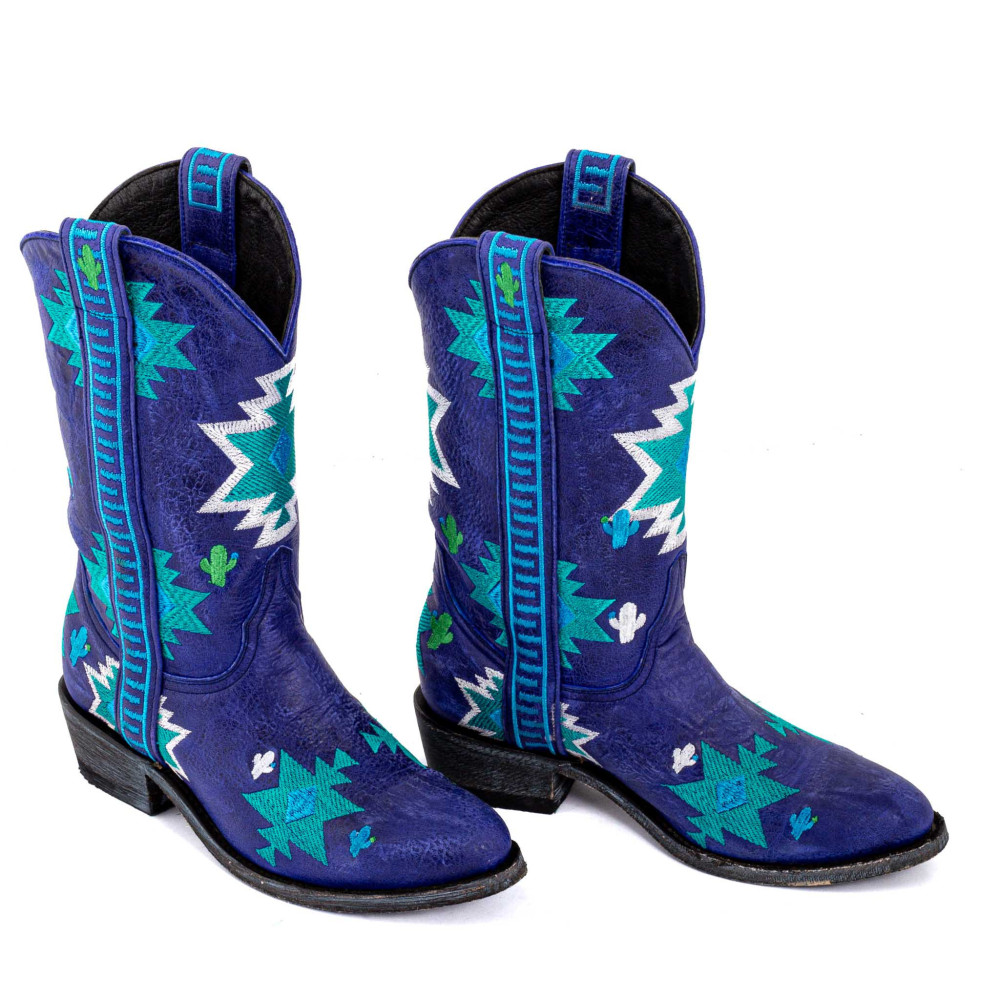 Bottes santiags brodées en cuir bleu - Chill 11 blue - Santiags femme