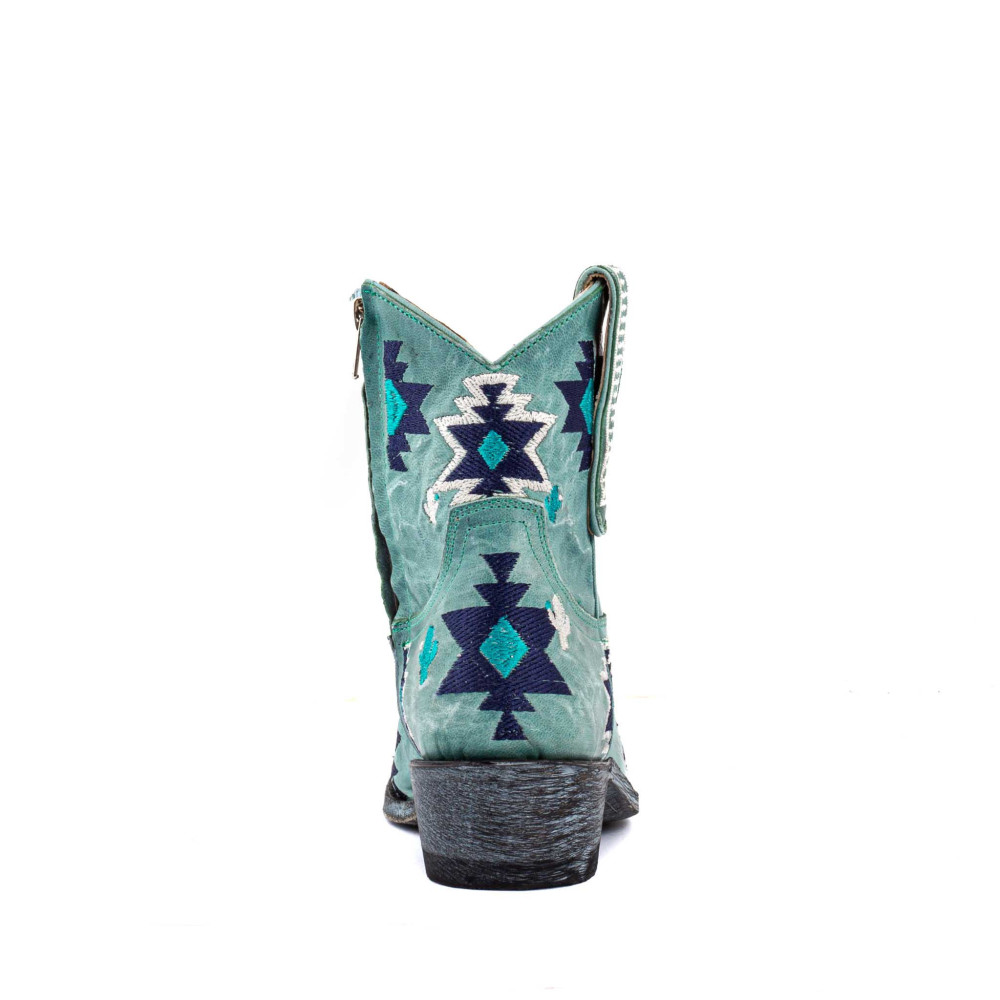 Boots western brodées en cuir bleu vieilli - Chill aqua - Santiags femme