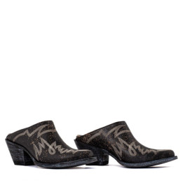 Sabots western en cuir noir craquelé - Tulum black - Santiags femme