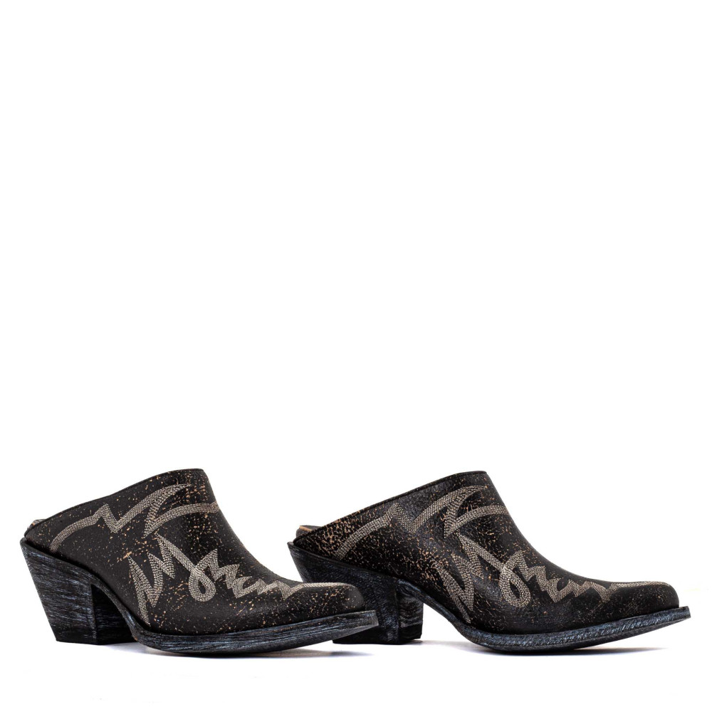 Sabots western en cuir noir craquelé - Tulum black - Santiags femme