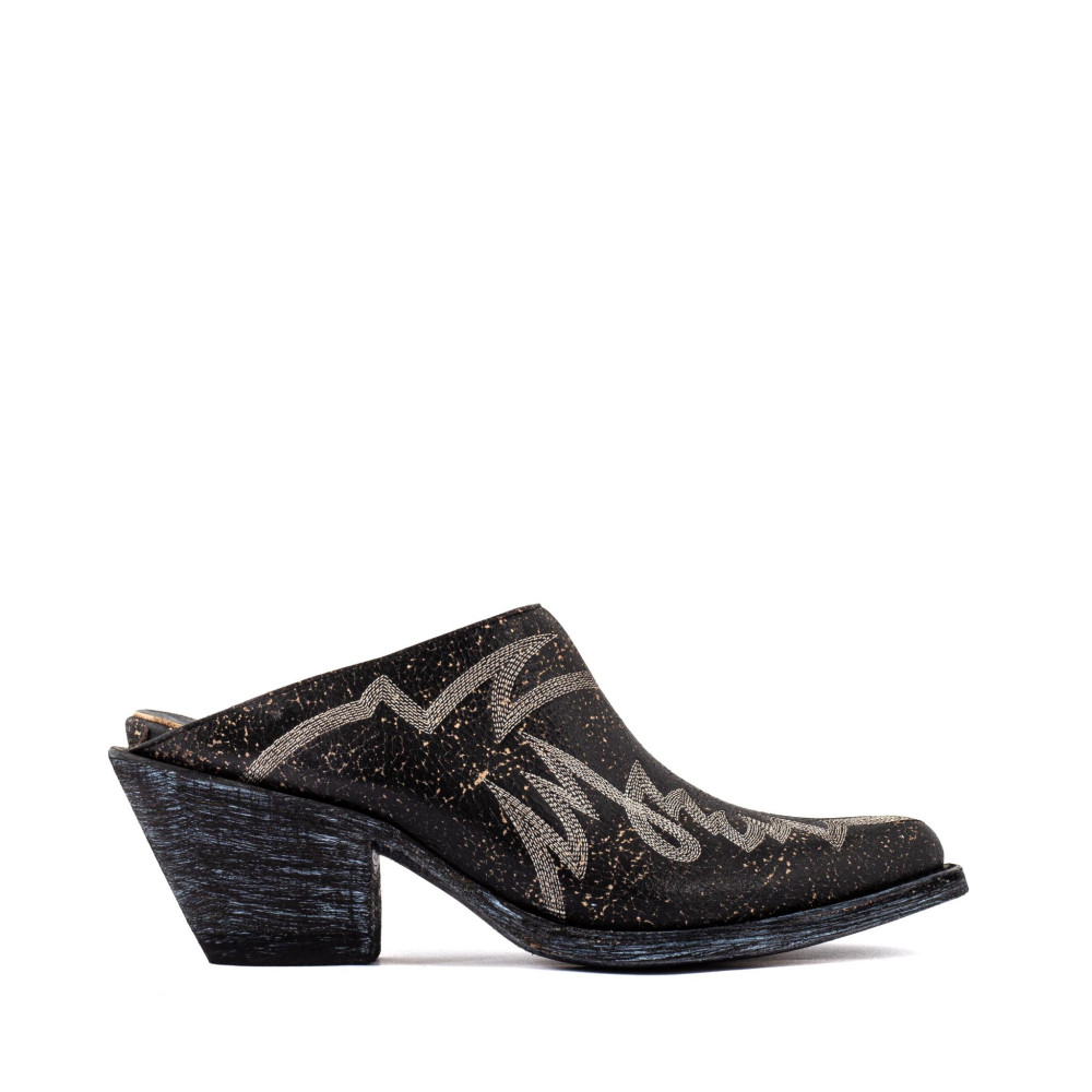 Sabots western en cuir noir craquelé - Tulum black - Santiags femme